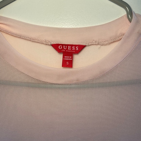 GUESS Light Pink Sheer Short Sleeve Top - Picture 3 of 4